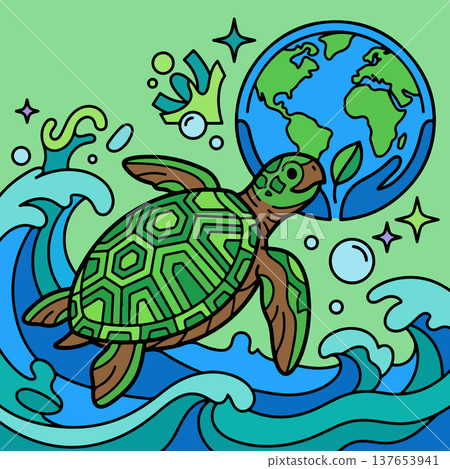 Sea Turtle with Earth 137653941