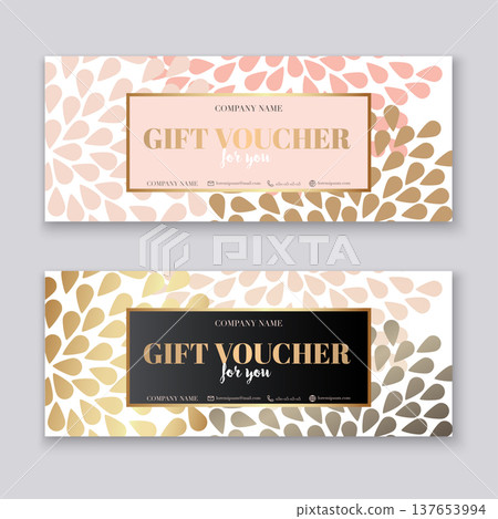 Voucher template with gold gift box,certificate. Background design coupon, invitation, currency. Vector illustration. Voucher template with gold gift box,certificate. Background design coupon, invitation, currency. Vector illustration. 137653994