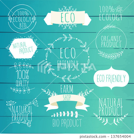 Collection of green labels and badges for organic, natural, bio and eco friendly products. Vintage vector. Collection of green labels and badges for organic, natural, bio and eco friendly products. Vintage vector. 137654004