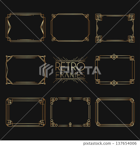 Gold retro frames. Style of 1920s. Collection of golden premium promo seals/stickers. Gold retro frames. Style of 1920s. Collection of golden premium promo seals/stickers. 137654006