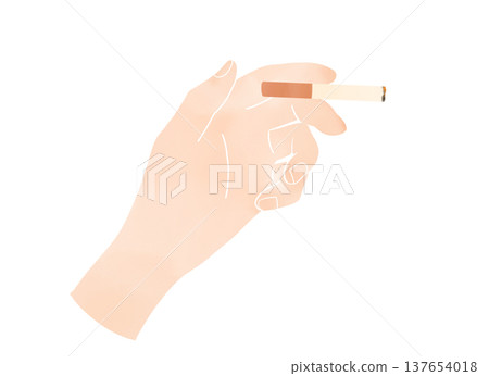 Watercolor-style illustration of a hand holding a cigarette; image material for smoking and etiquette. Watercolor-style illustration of a hand holding a cigarette; image material for smoking and etiquette. 137654018