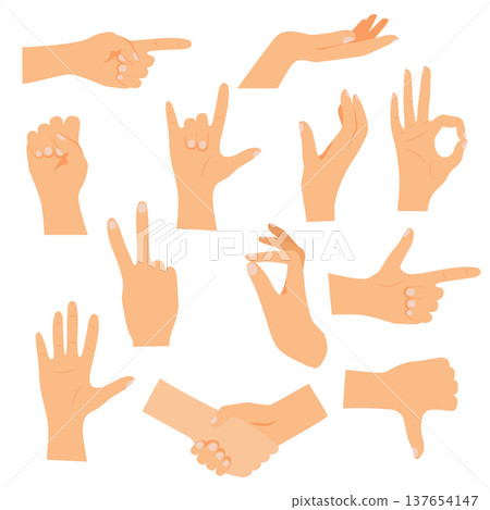 Hands in various gestures. Flat design modern vector illustration concept. Hands in various gestures. Flat design modern vector illustration concept. 137654147