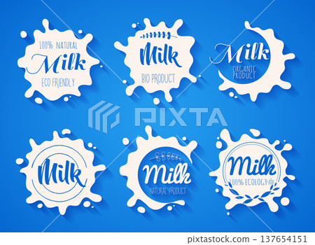 White milk splash blot vector set. Drink element. Vector illustration. 137654151