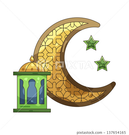 Illustration of crescent moon with a lantern Illustration of crescent moon with a lantern 137654165
