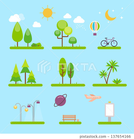Vector city illustration in flat style.Ideal for business web publications, graphic design. Flat style vector illustration. 137654166
