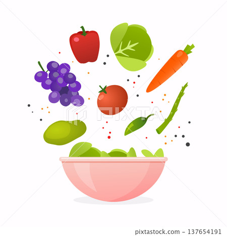 Bowl of fresh vegetable salad, healthy food. Flat design style modern vector illustration concept. 137654191