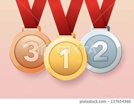 Set of gold, silver and bronze medals. Flat design style modern vector illustration. 137654366