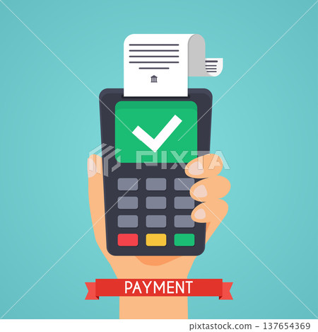 Pos terminal in flat style. Pos payment. Flat design modern vector illustration concept. Pos terminal in flat style. Pos payment. Flat design modern vector illustration concept. 137654369