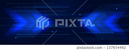 Neon arrow with glowing light trails on dark bg 137654492