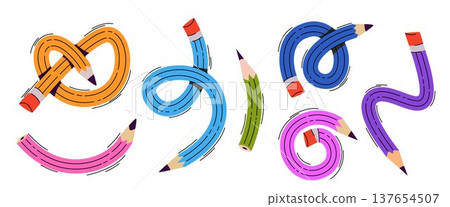 Cute twisted school pencils, flexible stationery Cute twisted school pencils, flexible stationery 137654507