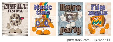 Retro cinema posters with groovy characters Retro cinema posters with groovy characters 137654511