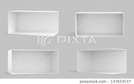 3D corner booth mockup, white walls, empty display 137654537