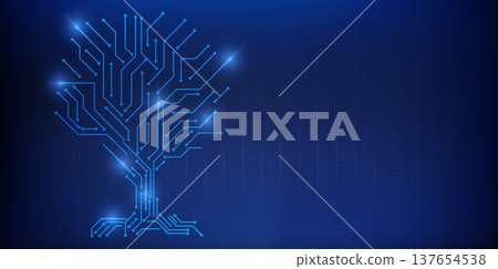 Digital circuit tree with roots, abstract banner Digital circuit tree with roots, abstract banner 137654538