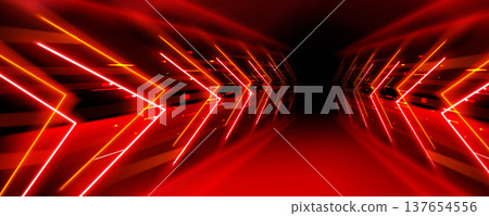 Neon red arrow dynamic tunnel with perspective Neon red arrow dynamic tunnel with perspective 137654556