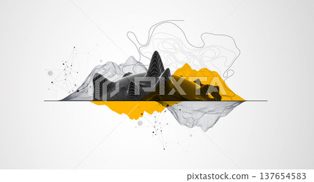 Trendy abstract wireframe background. Mountain art elements. Surface illustration. Vector. Trendy abstract wireframe background. Mountain art elements. Surface illustration. Vector. 137654583