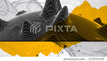 Trendy abstract wireframe background. Mountain art elements. Surface illustration. Vector. Trendy abstract wireframe background. Mountain art elements. Surface illustration. Vector. 137654585