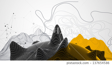 Trendy abstract wireframe background. Mountain art elements. Surface illustration. Vector. 137654586