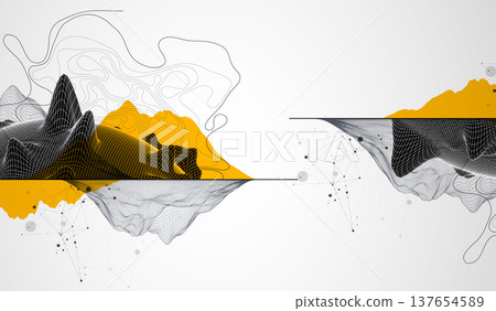 Trendy abstract wireframe background. Mountain art elements. Surface illustration. Vector. Trendy abstract wireframe background. Mountain art elements. Surface illustration. Vector. 137654589
