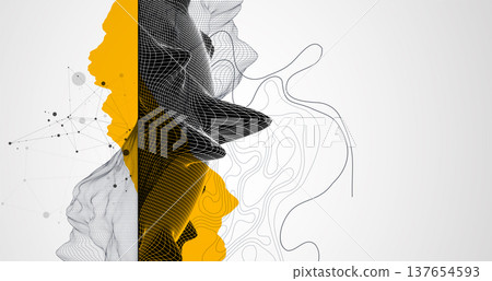 Trendy abstract wireframe background. Mountain art elements. Surface illustration. Vector. Trendy abstract wireframe background. Mountain art elements. Surface illustration. Vector. 137654593