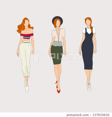 Hand drawn fashion models. Vector illustration concept. Hand drawn fashion models. Vector illustration concept. 137654630