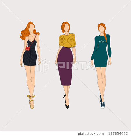 Hand drawn fashion models. Vector illustration concept. Hand drawn fashion models. Vector illustration concept. 137654632
