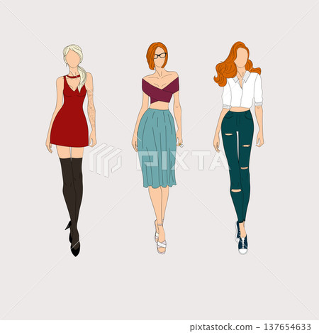 Hand drawn fashion models. Vector illustration concept. Hand drawn fashion models. Vector illustration concept. 137654633