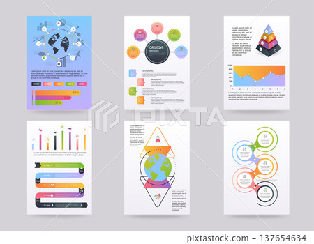 Set of brohucres with infographic elements in modern flat style. Business banner. Use in website, flyer, corporate report, presentation, advertising, marketing etc. Set of brohucres with infographic elements in modern flat style. Business banner. Use in website, flyer, corporate report, presentation, advertising, marketing etc. 137654634
