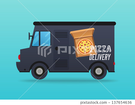 Pizza delivery. Local delivery van. Flat design modern vector illustration concept. Pizza delivery. Local delivery van. Flat design modern vector illustration concept. 137654636