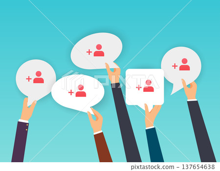 People holding Speech Bubbles with subscribers icon. Flat design modern vector illustration concept. 137654638
