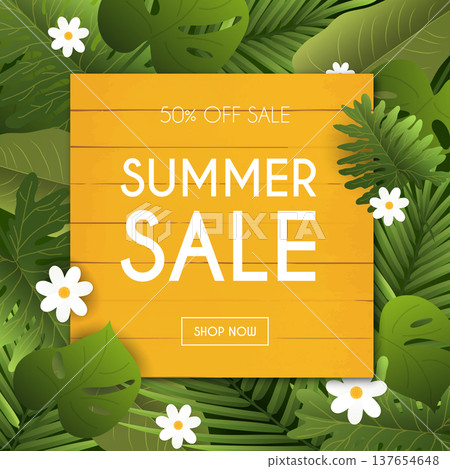 Summer Sale Banner. Poster, Flyer,  Vector. Blurred background. 137654648