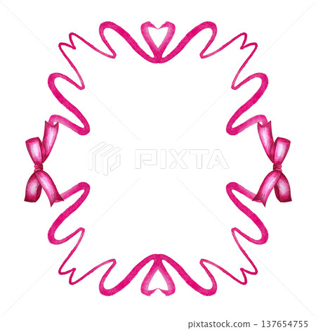 Coquette watercolor hand-drawn frames with ribbon bows in monochrome ink. Great for decorative labels, invitations, and branding elements. Coquette watercolor hand-drawn frames with ribbon bows in monochrome ink. Great for decorative labels, invitations, and branding elements. 137654755