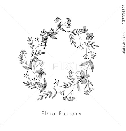 Hand-drawn flower frame, line art illustration Hand-drawn flower frame, line art illustration 137654802