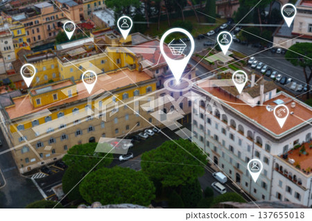 Map showing locations of shops and services in a city area in daylight Map showing locations of shops and services in a city area in daylight 137655018