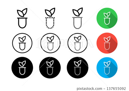 Eco Plant Seedling Icon Set Flat Circle, Outline and Dotted Long-Shadow Logos 137655092