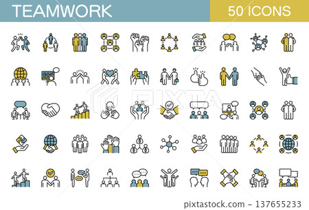 Line icon set for teamwork and business (color) 137655233