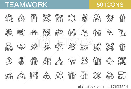 A set of line icons related to teamwork and business. A set of line icons related to teamwork and business. 137655234