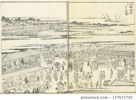 Illustrated Guide to Famous Places of Edo: Takanawa Seaside, Twenty-Sixth Night Waiting 137655785