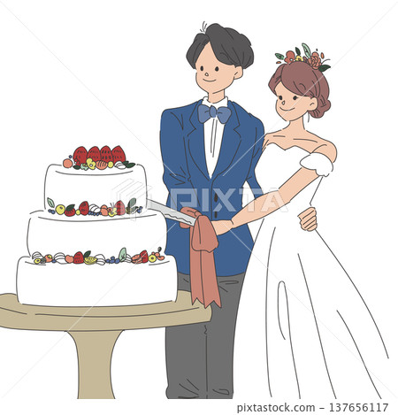 Bride and groom doing cake sword 137656117