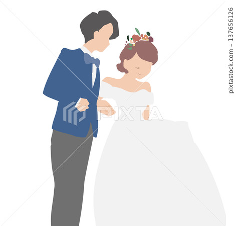 The bride and groom walk side by side, holding hands. The bride and groom walk side by side, holding hands. 137656126