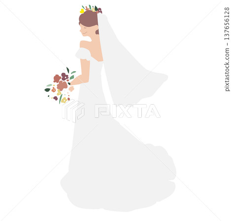 The bride in her wedding dress turns around. The bride in her wedding dress turns around. 137656128