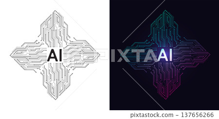 Artificial intelligence circuit line style. Machine learning design. Smart network digital technology. AI. Vector illustration 137656266