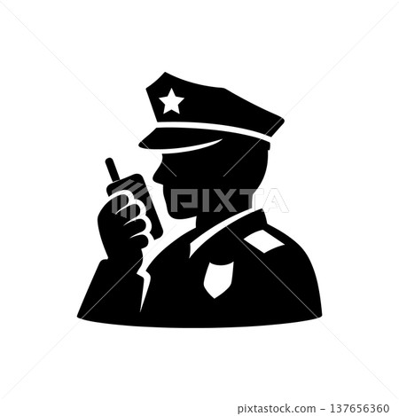 Officer Using Radio Communication Icon 137656360