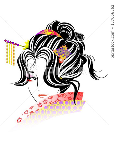 女人的臉，日式髮型，和服 137656562