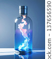 抽象的藍色和粉紅色液體在瓶內優美地旋轉，營造出一種輕盈透明的感覺。 137656590