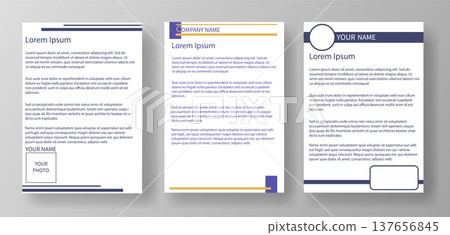 Three blank A4 letter templates are displayed in a neat arrangement. Each template has a different layout for company name and address details. These can be used for business communication 137656845