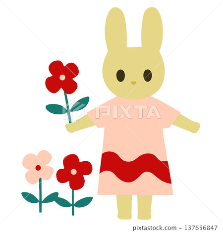 A cute rabbit in a dress picking flowers A cute rabbit in a dress picking flowers 137656847