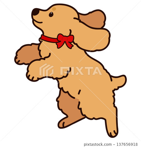 A cute illustration of a jumping English Cocker Spaniel (with a red ribbon), with outlines. 137656918