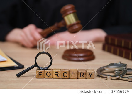 Legal processes unfold in a courtroom with a focus on forgery and justice under the watchful gaze of the gavel Legal processes unfold in a courtroom with a focus on forgery and justice under the watchful gaze of the gavel 137656979