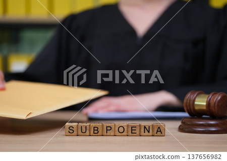 Judicial authority is present as a legal document is being issued in a courtroom setting surrounded by organized files and a gavel Judicial authority is present as a legal document is being issued in a courtroom setting surrounded by organized files and a gavel 137656982