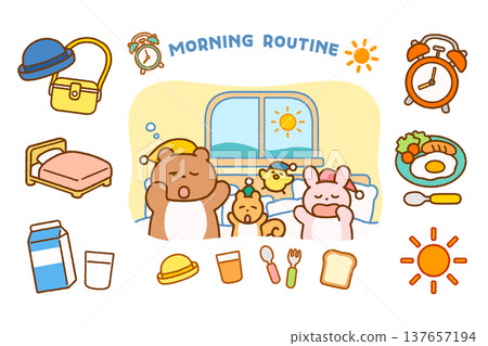 動物角色晨間日常插畫套裝 | 日常作息及幼兒 137657194